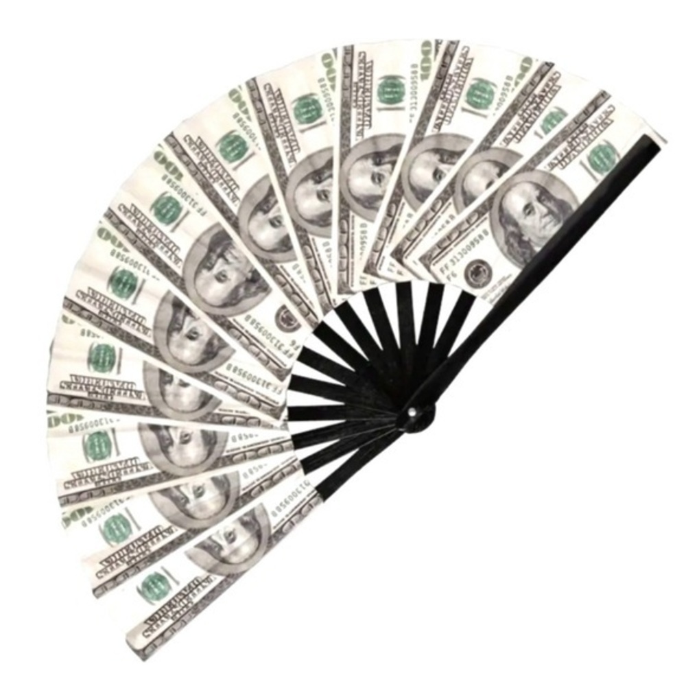 Money Print Folding Fan Dollar Bill Y2K Hand Fan Statement Accessory Rave Party